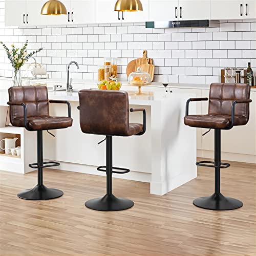 Furnimart 30" Faux Leather Upholstered Bar Stool, Adjustable Counter Stools Bar Chairs Modern Design Swivel Barstools Hydraulic Stools For Kitchen And Dining Room Set Of 2 (Leather-Darkbrown) #TOP5