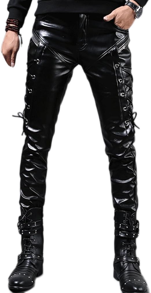 PU Leather Pants Slim Fit at Amazon 