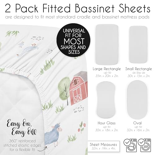 Image of Sweet Jojo Designs 2-Piece Baby Bassinet Sheets Set (Farm Animals) for Girls, Infant Newborn Nursery, Oval, Rectangle & Hourglass Mattress (Neutral, Farmhouse, Barn Animal, Farms Theme, Cow, Horse)