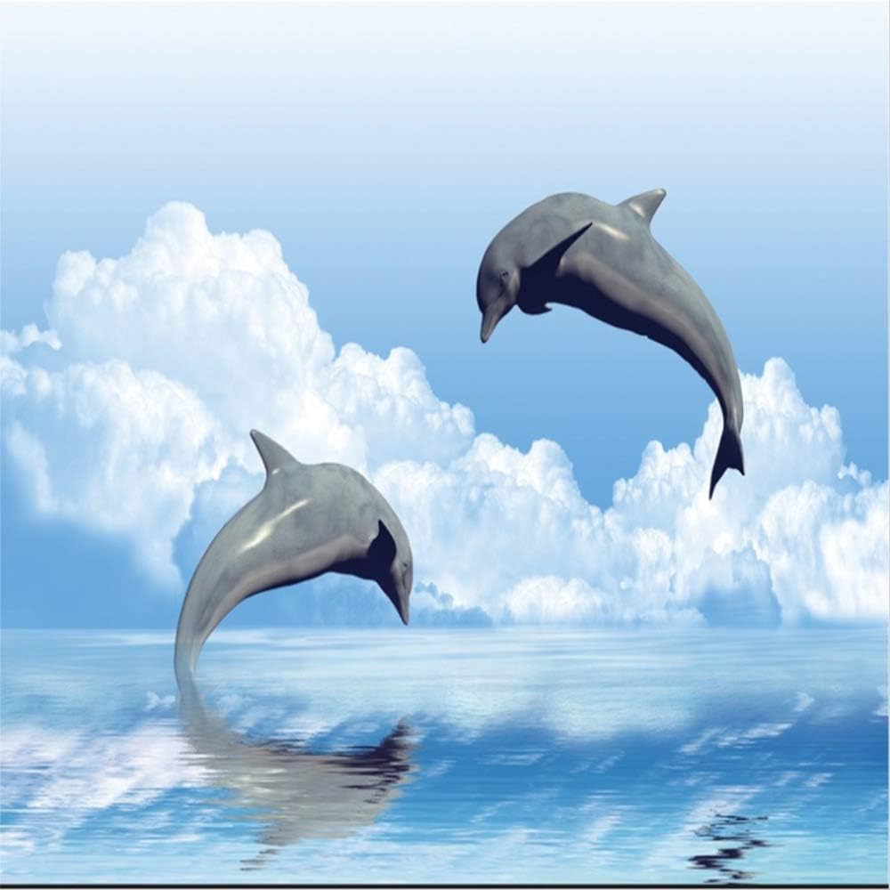 Wall Painting Fresco 3D Jump Dolphin Photo Photo Fabric Fabric Fabric Fabric Fabric Living Room Fabric 3D wallpaper paste living room The wall for bedroom Mural border-150cm×105cm