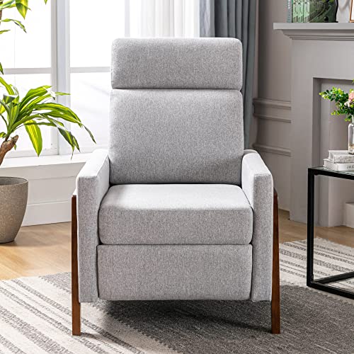Merax Modern Mid Century Upholstered Recliner Chair With Thick Seat Cushion And Backrest Wood Greyood Accent Armchair For Living Room, Bedroom, Home Office Grey, Set Of 1, Gray #TOP3