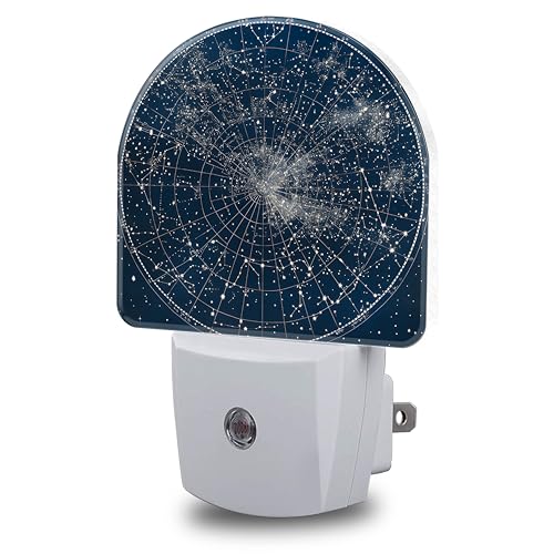 Image of Night Lights Plug into Wall Star Map with Constellations Night Light Dusk to Dawn Smart Sensor Decorative Round Led Lamp for Bedroom Kitchen Hallway Nightlight for Women Men