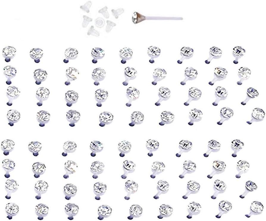 Set of Nylon Posts Plastic Posts Crystal Stud Hypoallergenic Earrings (36 Pairs Clear Crystals)