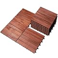 PrimeZone 9 PCS Interlocking Patio Deck Tiles - 12" x 12" Indoor Outdoor Solid Acacia Wood Flooring for Balcony, Backyard, Garden & Poolside, Brown