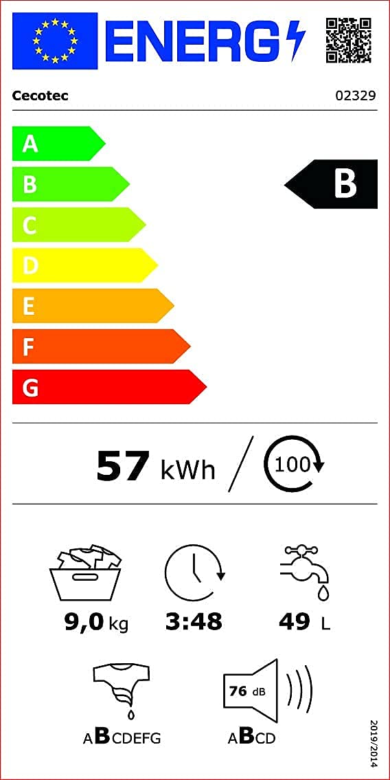 Cecotec Lavadora 9 Kg Carga Frontal Bolero DressCode 9400 Inverter. 1400 rpm, 2000 W, Motor Inverter Plus, 15 Programas, Higienización máxima, DelayStart