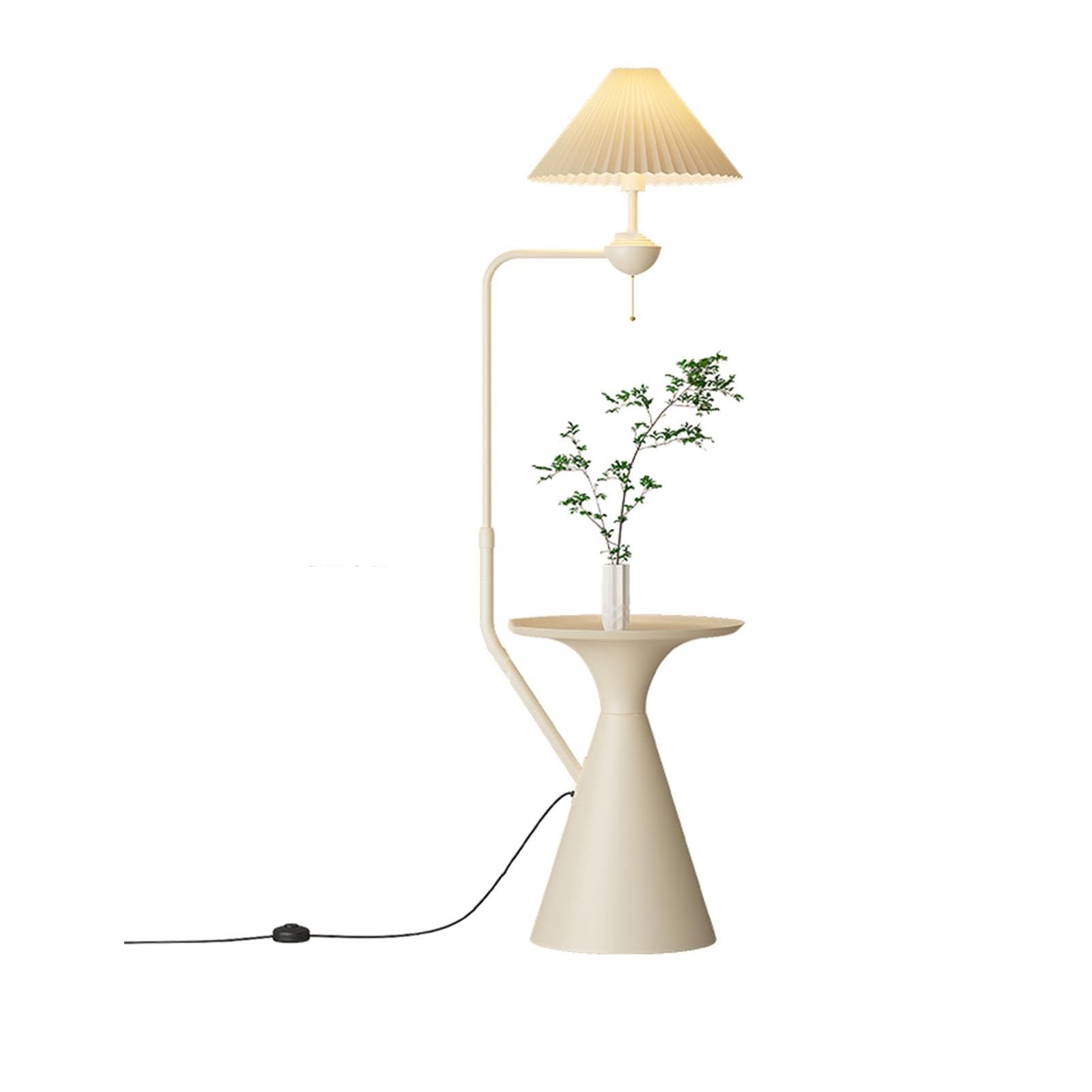 E7v2t9k6 One Color Standard Lamp Reading Floor Lamp With End Table, Pleated, 3 Color Dimmable Corner