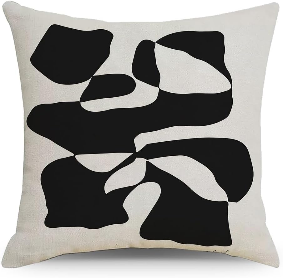 HBJWOV Nordic Abstract Linen Pillow Cover Black and White Ins Home Products Sofa Headboard Car Cushion