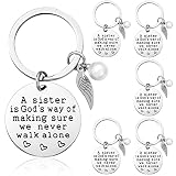 Roowest 6 Pieces Sister Keychain Gift from Sister, a Sister Is God's Way of Making Sure We Never Wal