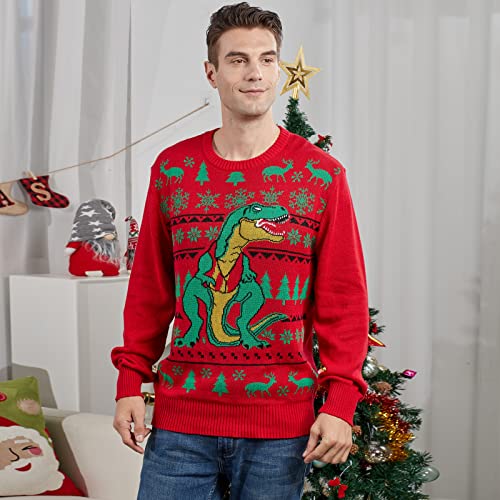 Ugly Christmas Sweaters Family Matching Dinosaur Crew Neck Knitted Pullover for Holiday Party Festival Jumpers Outfits2
