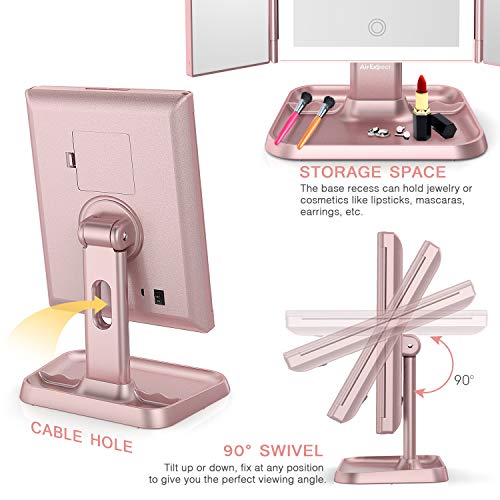 Makeup Mirror Vanity Mirror with Lights - 3 Color Lighting Modes 72 LED Trifold Mirror, Touch Control Design, 2x/3x Magnification, Portable High Definition Cosmetic Lighted Up Mirror