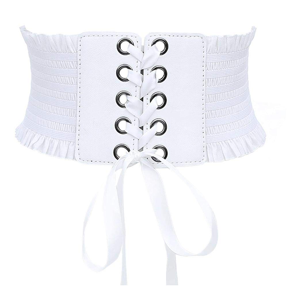 Women Retro Elastic Wide Waist Belt Corset Elastic Waistband Dress Vintage Cinch Belt Lace-Up For Ladies