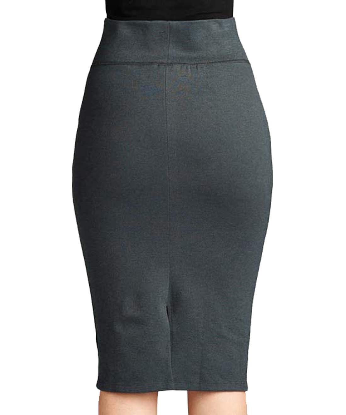Stars and You Cotton Women's Knee Length Formal Pencil Skirt with Elastic Waist Band (Size in inches XS-26, S-28, M-30, L-32, XL- 34, XXL-36 INCHES) (28, Dark Grey)