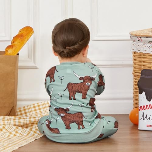 Western Baby Boy Girl Clothes Highland Cow Print Outfit Long Sleeve Sweatshirt Top Elastic Waist Pants Outfit Set4