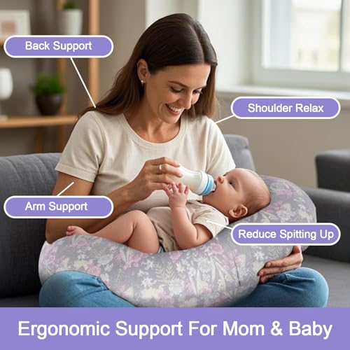 Image of x-vesolje Nursing Pillow, Breastfeeding Pillow with Removable Cover, Ergonomic Breast Feeding Pillow, Baby Feeding Support Pillow for Mom Easier Breastfeeding- Original Size /Dusky Floral