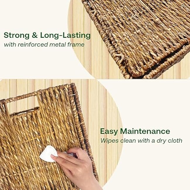 4 Pack 12 Inch Collapsible Wicker Cube Storage Bins | Heavy Duty Foldable Woven Cubby Storage Organizer | Baskets For IKEA Shelves, Office, Closet, Toys - Great for Mother's Day Gift