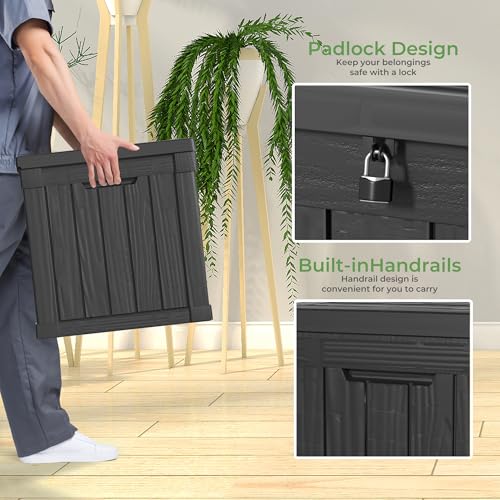 Image of 80 Gallon Deck Box for Outdoor Storage - Waterproof, Lockable, and Doubles as Extra Seating - Perfect for Patio Furniture, Cushions,and Garden Tools (BLACK)