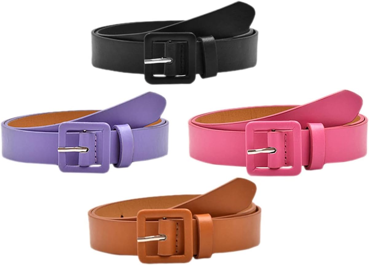 LIFKOME 4pcs Boy Girl Dress Belts for Girls Fashionable Waist Belts Camel for Jeans School Uniforms Casual Outfits