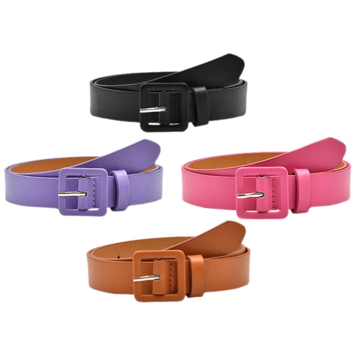 LIFKOME 4pcs Girls Belts Boys and Girls Belt Imitation Leather Waist Belt for School Casual Outfit