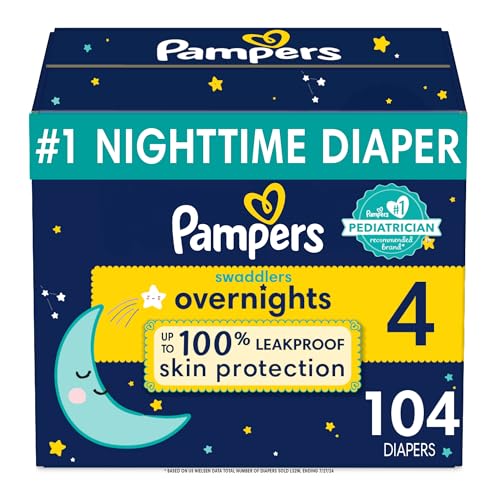 Image of Pampers Swaddlers Overnights Diapers - Size 4, 104 Count, Disposable Baby Diapers, Night Time Skin Protection