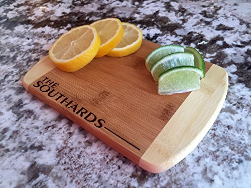 Qualtry - Personalized Mini Wood Cutting Boards - Perfect Gifts For Weddings, Bridal Showers, and Housewarmings - (6 x 8 Two Tone Bamboo with Curved Edges, Southard Design)