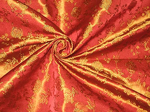 Tissu brocart de soie orange doré BRO84 coupon pour styliste