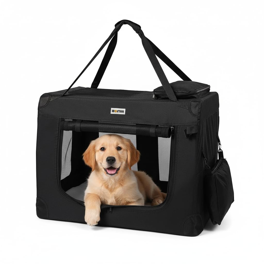 Melko Hundebox Hundetransportbox faltbar Transportbox Katze 82x58x58 cm | wasserabweisendes Oxford-Gewebe, Netzfenster zur Belüftung, waschbares Bodenpolster, Tragegriff, für Auto und Reisen