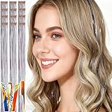 Celinabella Charcoal Gray Hair Tinsel Clip in 12 Pcs, 23 Inch Trimable Length, 70 Strands per Clip,Purple Grey, Includes Rat-Tail Comb and Hair Tie for Women for Cosplay Party
