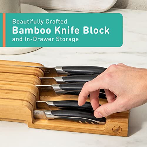 Bamboo Knife Block And In-Drawer Storage, Display Stand And Organizer, Holds To Five 8 Inch Knives, Hand Finished Sustainable Bamboo - 13.78 L X 5.4 W X 2.1 H Inches, Knives Not Included Gen 2 #TOP1