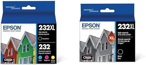 Epson T232 Color de capacidad estándar y multipaquete negro de alta capacidad y cartucho de tinta negra T232, alta capacidad