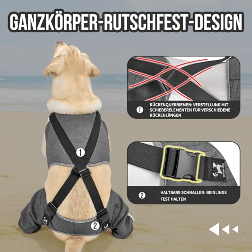 Arblina OP Body Hund, Hundebody mit Bein, Upgradeter Rutschfester Hundebody nach OP für Männliche & Weibliche Hunde, Justierbarer Ganzkörperiger Body Hund nach Beinoperation, XL