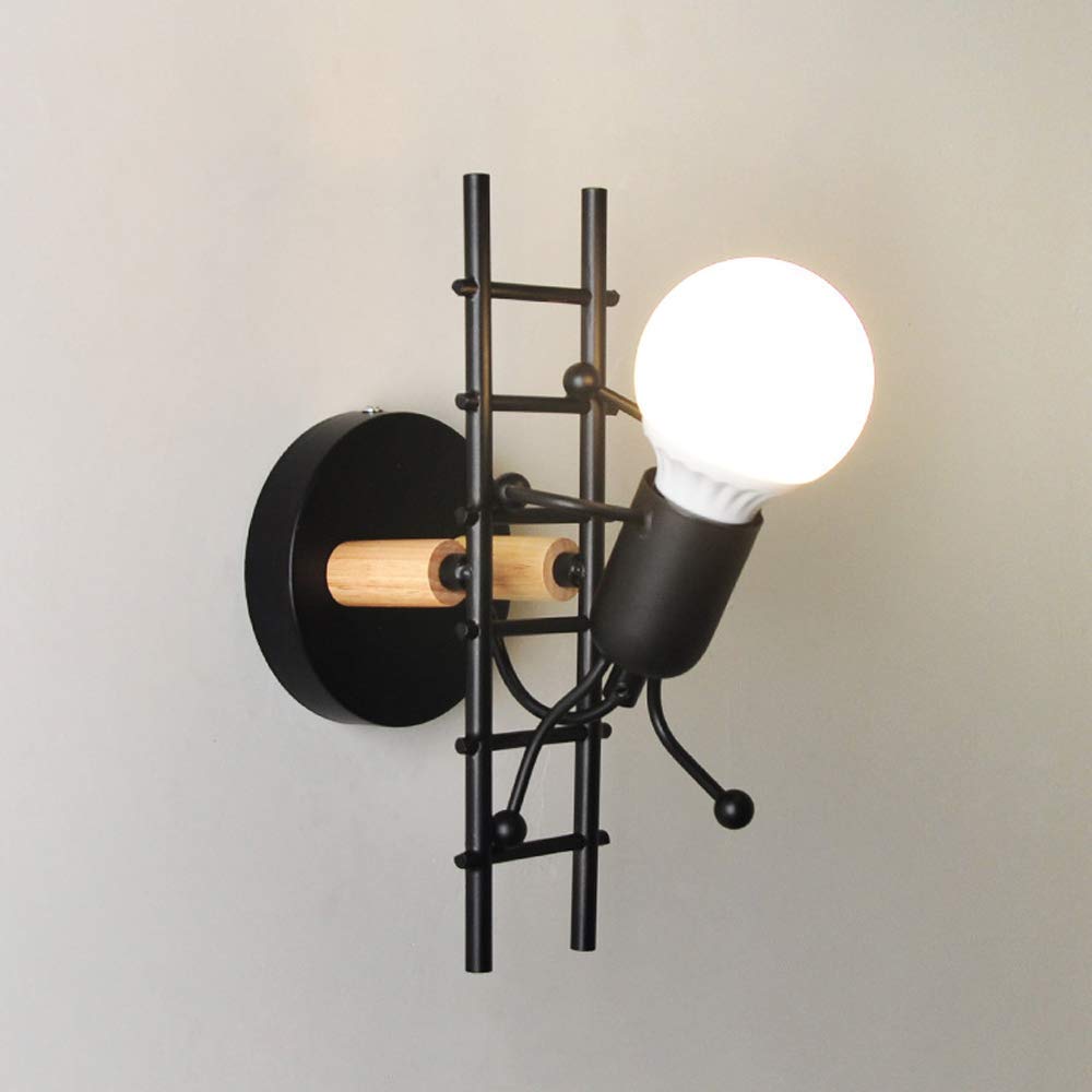 Lámpara de pared vintage industrial retro con base E27 linterna creativa de madera 1