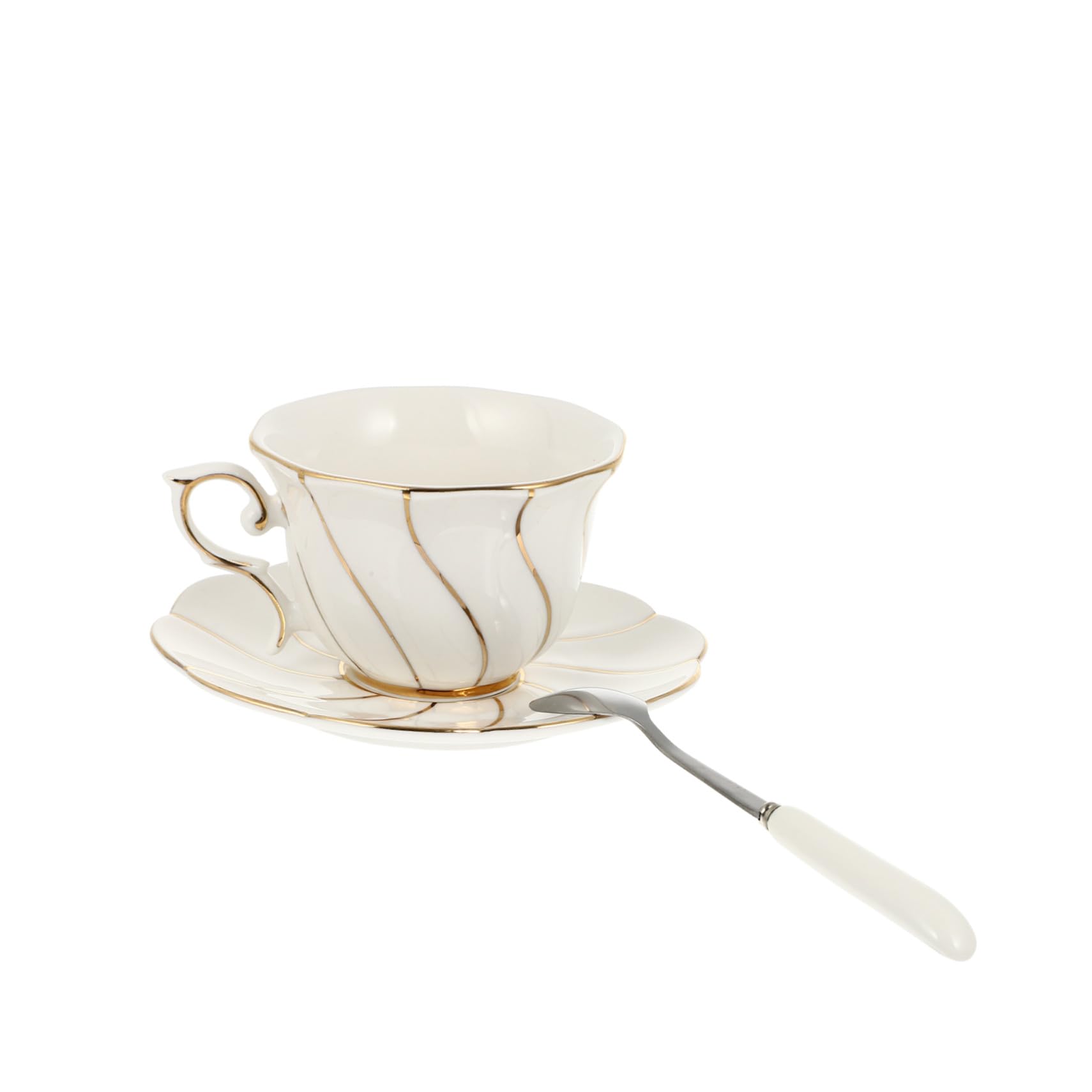Gatuida Tazas de Café y Té de Elegante con Dorado Set de Taza Plato y Cuchara Resistente y Fácil de Limpiar para Hogar y Oficina