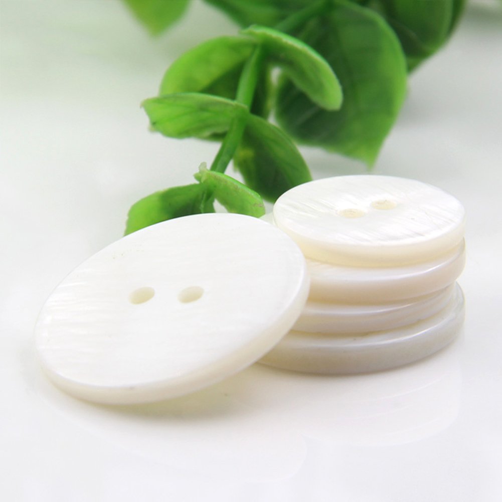 Lot De 10 Boutons Ronds à Coudre - En Nacre Blanche - Surface Lisse - 2 Trous - Travaux Manuel, Scrapbooking, Blanc, 15 Mm