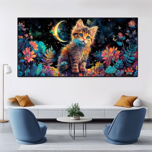 Pintar por numeros adultos gato y luna kit de lienzo 40x80cm sin marco con pinceles y pigmentos 2