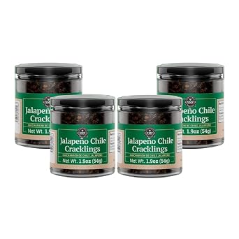Pack of 4 - SMP Jalapeno Chile Cracklings Crispy & Mildly Spicy Fried Jalapenos, Mexican Chili Crisp & Crunch, Dried Chilli Toppings for Tacos, Salsas, Guacamole & More, 1.9 oz