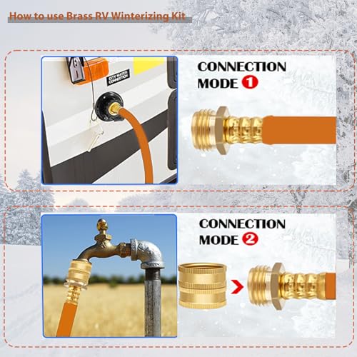Image of Brass RV Winterizing Kit, 17'' Sprinkler Winterization Kit with Water Pressure Gauge & Air Compressor Quick Plug & Shut Off Valve, Line Blow Out Fitting Adapter for Camper, Boat, Travel Trailer