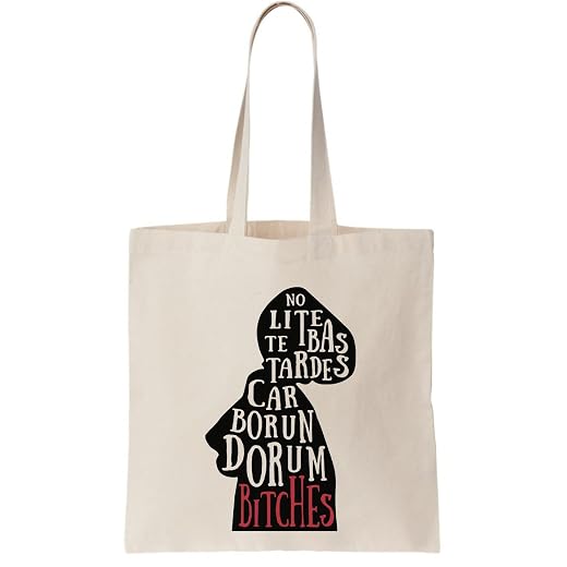 Functon+ TV-Serie Character Contour Phrase Canvas Tote Bag, beige