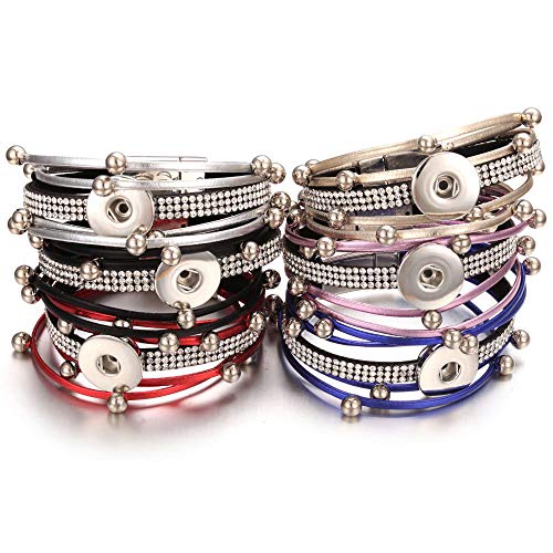 6pcs PU Bracelet Bangle Snap Button Bracelet Punk Multilayer Bangle for 18mm Snap Button Jewelry