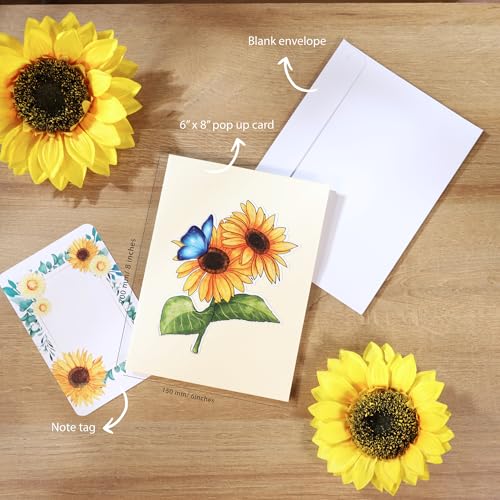 Image of Sunflower Pop Up Birthday Card, 3D Blue Butterfly Card for Women, Wife