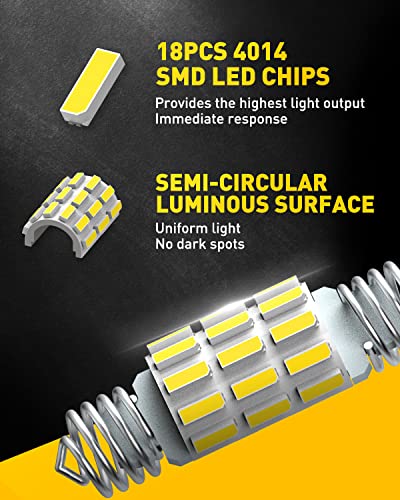 Image of AUXITO DE3175 6418 LED Bulbs 3175 6411 Bulb White 6500K 4014 Chipsets 31mm 36mm Festoon Bulb Bright LED Replace for Car Interior Dome Courtesy Door Map Trunk License Plate Light Parking Light, 6 Pack