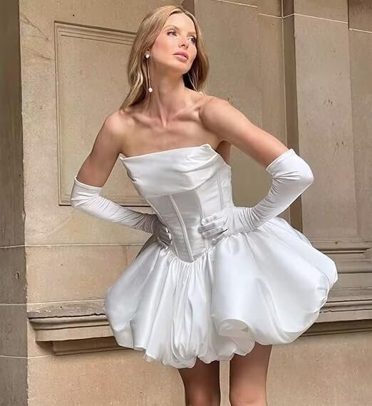 BITALY Puffy Satin Homecoming Dresses for Teens Ruched Strapless Short Corset 2025 Mini Cocktail Dress BI2154