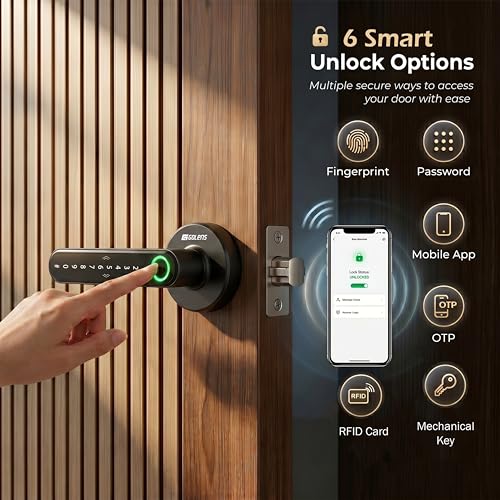 Image of Golens X39 Smart Door Lock | 6 Unlock Ways: Fingerprint, Password, RFID, OTP & Key | Anti-Peep Code | Passage Mode | Digital Door Knob for Home, Office, Hotel