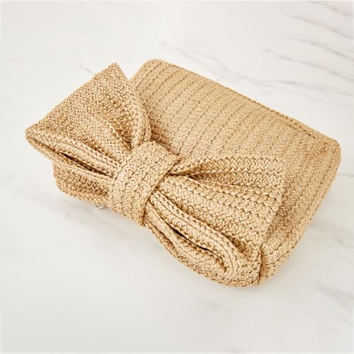 Image of Huralona Women Straw Woven Clutch Purse Pleated Handbag for Summer Beach Vacation Straw Shoulder Crossbody Bag
