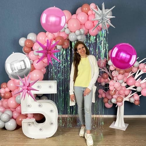 Image of TONIFUL 8Pcs 22Inch Silver Pink Rose Red Large 4D Giant Round Star Balloons Explosion Star Mylar Balloons Set for Christmas New Year Birthday Wedding Bridal Shower Anniversary Photo Booth Supplies
