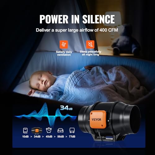 Image of VEVOR Inline Duct Fan, 6-Inch 400 CFM with Variable Speed Controller, Quiet AC-motor Ventilation Exhaust Fan for Cooling Booster, Grow Tents, Hydroponics