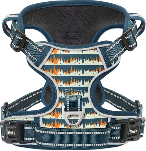 Image of HEELE Dog Harness, No Pull Adjustable Padded Reflective Harness for Small Medium Large Dogs with Handle for Walking Training, Flower-Sunset Valley, L