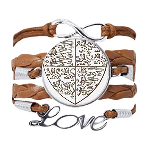Bracelet bouclier lion noir et blanc cuir noir tressé style baroque love