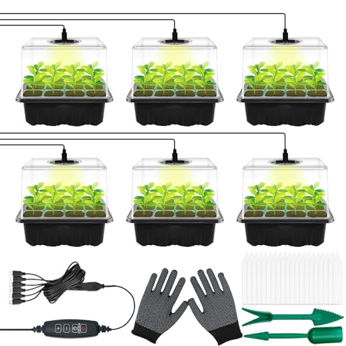 YeahBoom 6 Set Bandejas de Semilleros,Mini Invernadero Bandejas,Bandejas de Semilleros de Germinacion,Cultivo Germinación,Bandejas de Semillas mejoradas con Luces LED de Cultivo