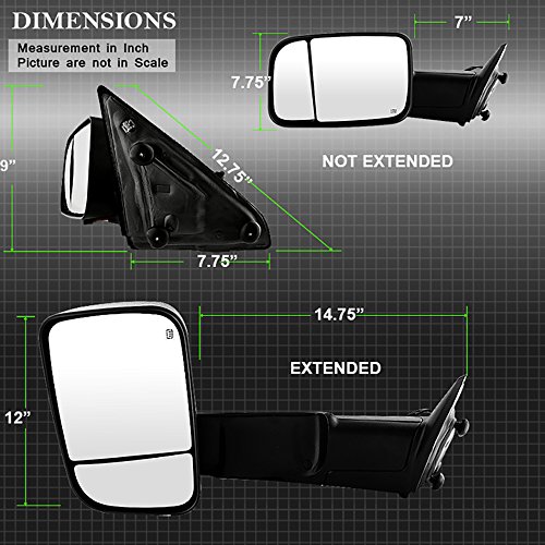 VIPMOTOZ Heated Power Remote Driver Side Left View LED Turn Signal w/Puddle Light Exterior Towing Mirror & Glass Replacement For 2009-2012 Dodge RAM 1500 2500 3500 Pickup Truck