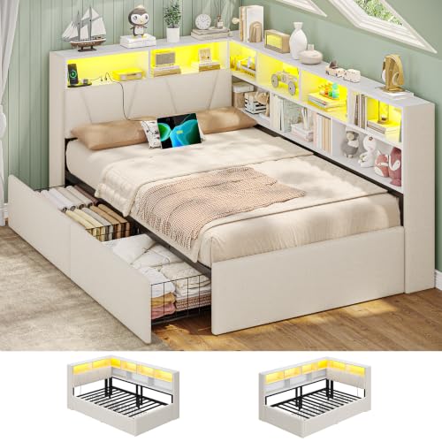 AOGLLATI Polsterbett Schlafsofa 90x200 mit Stauraum(Beige, 90x200cm)